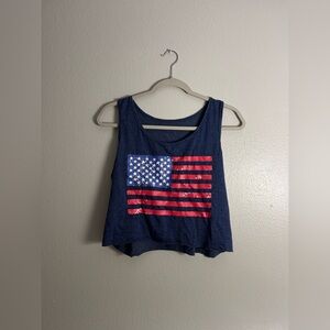 Navy Blue American Flag Cropped Tank Top
